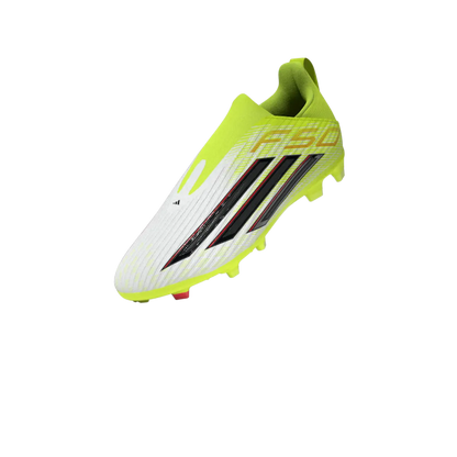 Adidas Kinderfußballschuhe F50 League LL FG/MG für Rasen und Kunstrasen, seitliche Ansicht, reflektierende Details, transparente Oberfläche