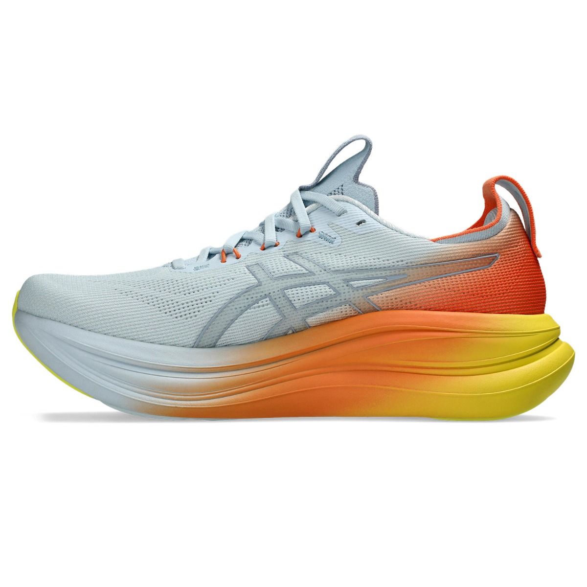Asics Herrenlaufschuhe Gel-Nimbus 28, neutrale Laufschuhe für Herren, seitliche Ansicht, atmungsaktives Obermaterial.