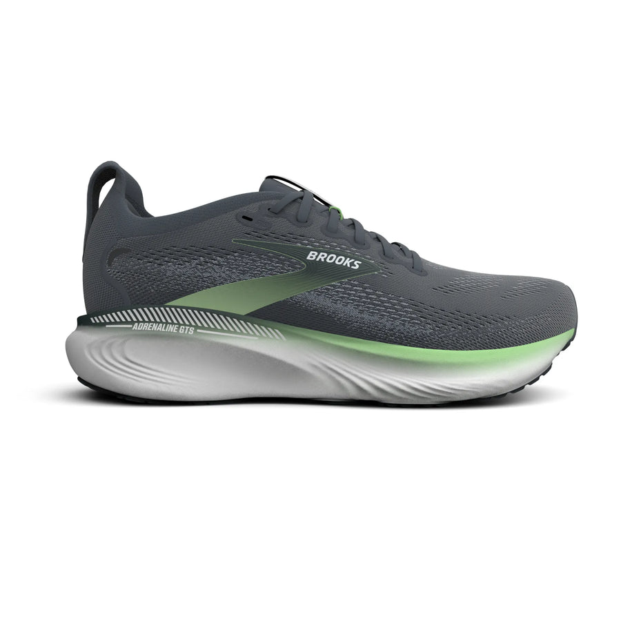Brooks Herrenlaufschuhe Adrenaline GTS 25 Grey/Paradise Green/Spruce, Stabilitätsschuh mit GuideRails Support - machsport