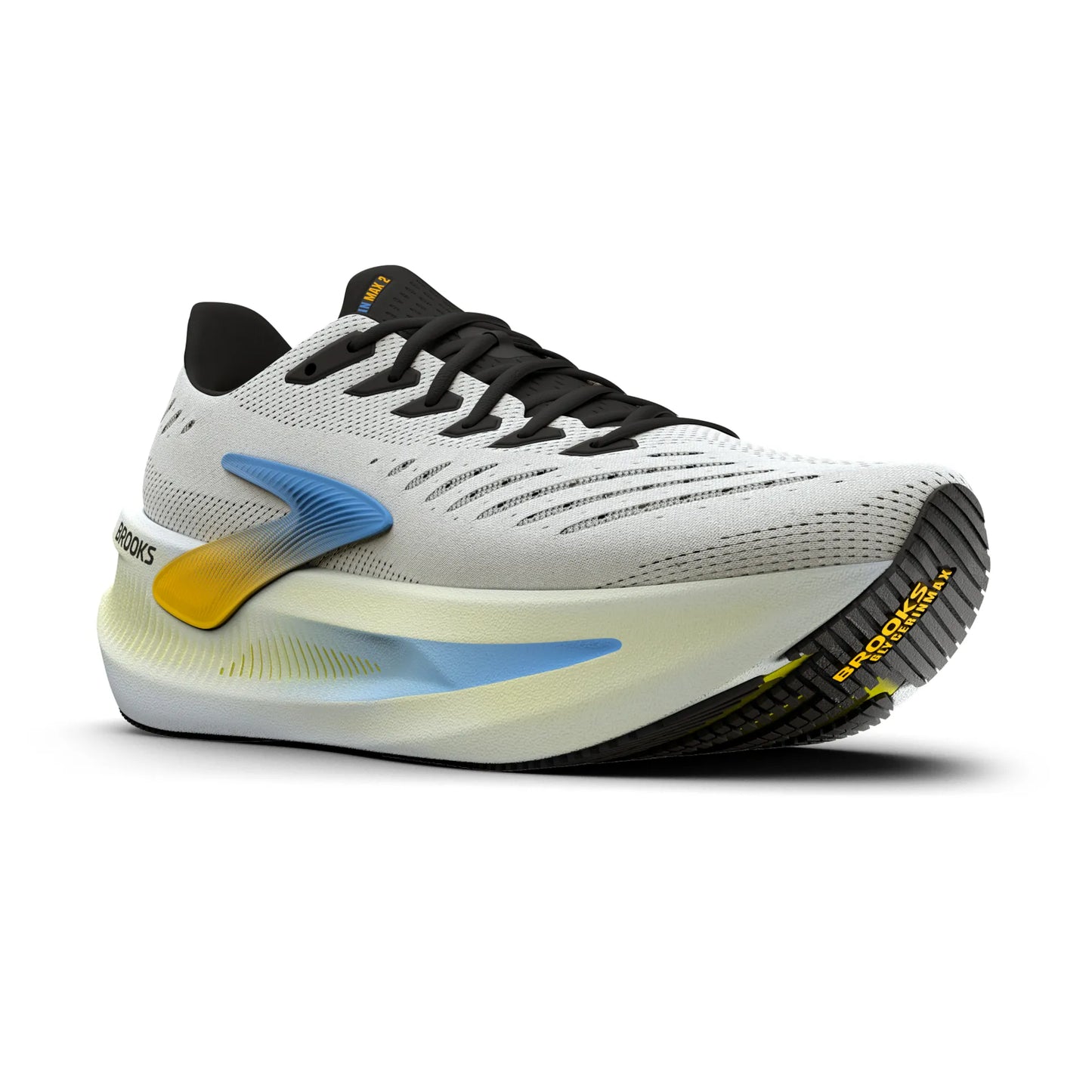 Brooks Herrenlaufschuhe Glycerin Max 2 Bright White/Black/Nightlife, maximal gedämpfter Laufschuh für Komfort und sanfte Übergänge - machsport