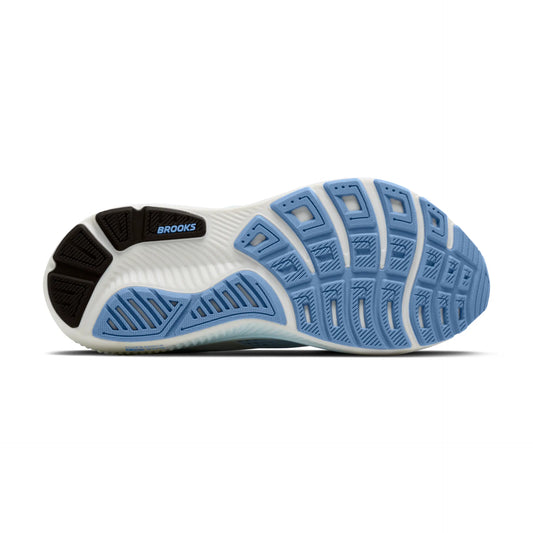 Brooks Herrenlaufschuhe Ghost 18 White/Black/Open Air, neutraler Straßenlaufschuh mit ausgewogener Dämpfung – Rückansicht – hellgrau / 41