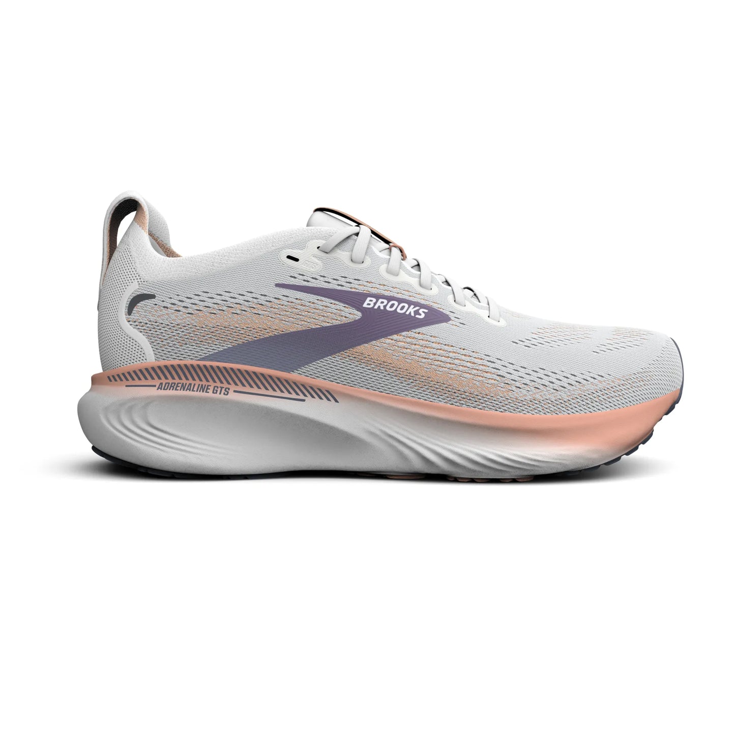 Brooks Damenlaufschuhe Adrenaline GTS 25 Oyster Mushroom/Peach/Grape, Stabilitätsschuh mit GuideRails Support