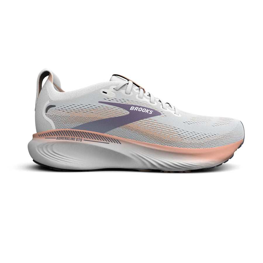 Brooks Damenlaufschuhe Adrenaline GTS 25 Oyster Mushroom/Peach/Grape, Stabilitätsschuh mit GuideRails Support - machsport