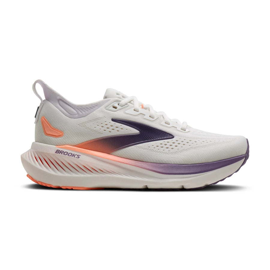Brooks Damenlaufschuhe Glycerin 23 White/Mulled Grape/Clear, komfortabler Laufschuh für weiche Landungen - machsport