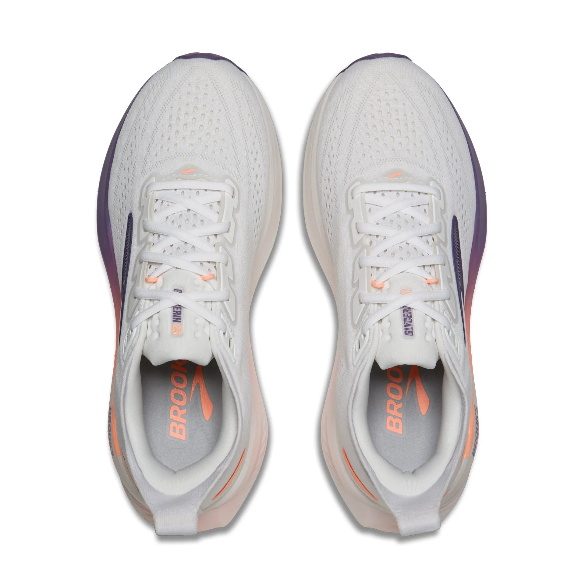 Brooks Damenlaufschuhe Glycerin 23 White/Mulled Grape/Clear, komfortabler Laufschuh für weiche Landungen – Bild 