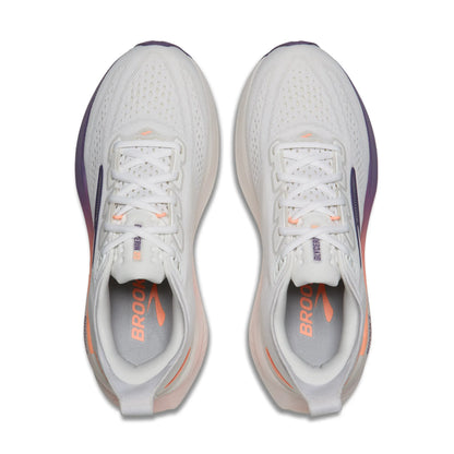 Brooks Damenlaufschuhe Glycerin 23 White/Mulled Grape/Clear, komfortabler Laufschuh für weiche Landungen