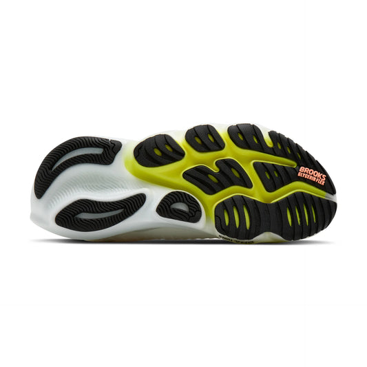 Brooks Damenlaufschuhe Glycerin Flex White/Peach/Nightlife, flexibler Laufschuh für Straße, Long Runs und Workouts – Rückansicht – schwarzweiß / 37,5
