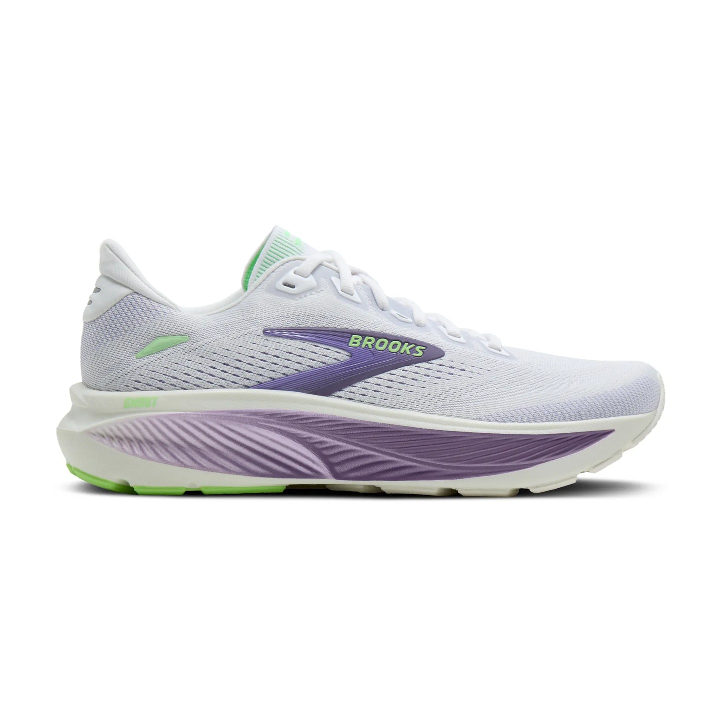Brooks Damenlaufschuhe Ghost 18, White/Purple Hebe/Green - machsport
