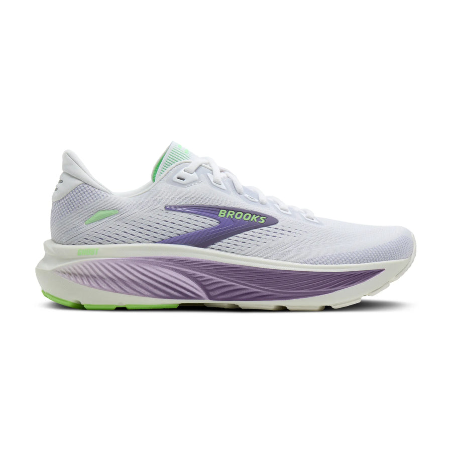 Brooks Damenlaufschuhe Ghost 18, White/Purple Hebe/Green - machsport