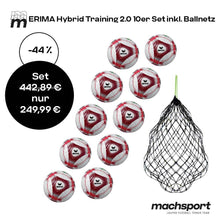 Lade das Bild in den Galerie-Viewer, Erima Fußbälle Hybrid Training 2.0 10er-Set – hochwertige Trainingsbälle mit praktischem Ballnetz für optimales Training
