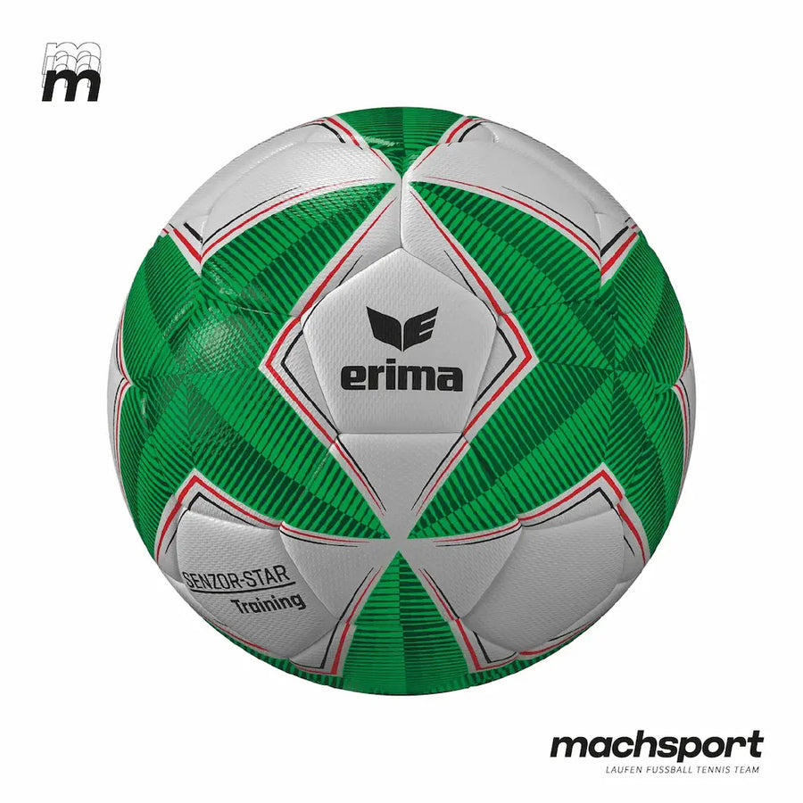 Erima Fußball Senzor-Star Training, Größe 4, liegt auf einem Spielfeld, bereit für das Fußballtraining.