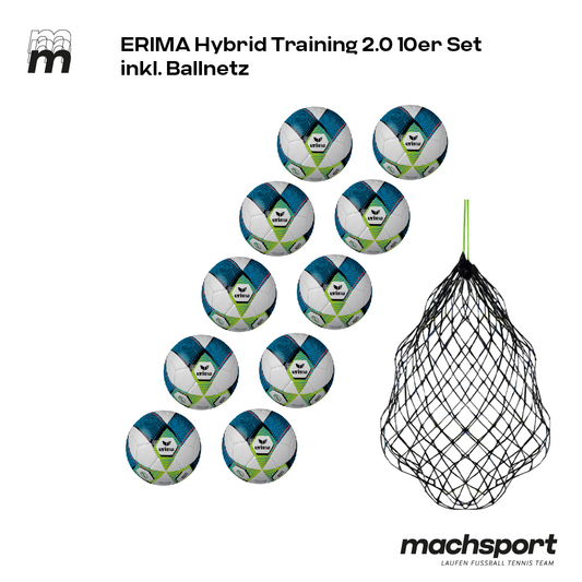Erima Hybrid Training 2.0 10er-Set inkl. Ballnetz, Größe 5 – 5