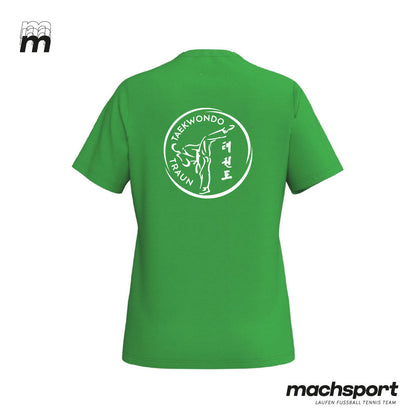 Damen-Teamsport-T-Shirt von Erima mit Taekwondo-Logo, hinten sichtbar, bequemes Sportshirt für Taekwondo-Training.