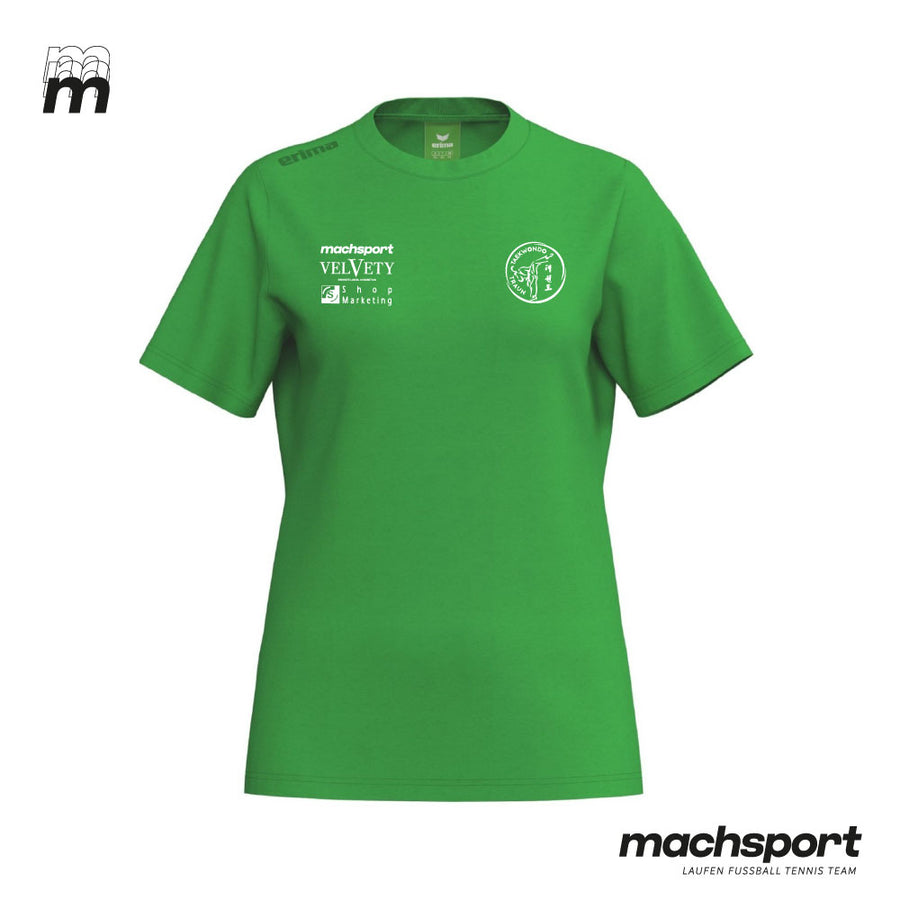 Damen-Teamsport-T-Shirt von Erima mit Taekwondo-Design, vorne sichtbar, bequemes ASKÖ Taekwondo Traun T-Shirt für Damen.