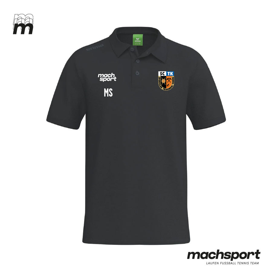 Schwarzer Damen-Freizeitpolo von Erima, Teamsport, mit Logo, getragen von einer Frau bei sportlicher Aktivität.