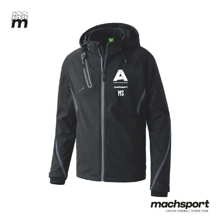 Erima Union HOVA Adlwang Softshelljacke für Teamsport, schwarze, atmungsaktive Softshelljacke mit Logo-Details, sportlich und bequem – Bild 