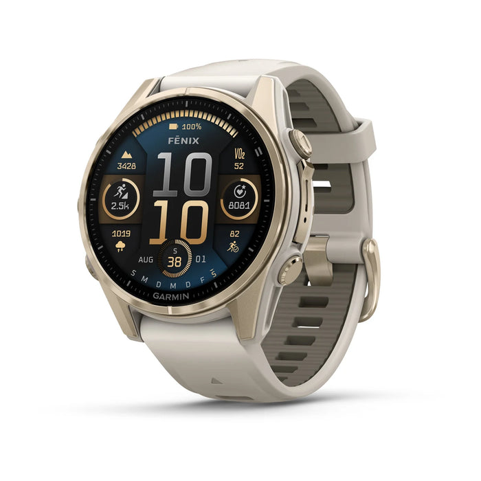 Garmin fenix® 8 – 43 mm, AMOLED Sapphire, Nebelgrau/Softgold