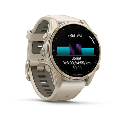 Garmin fēnix® 8 – 43 mm, AMOLED Sapphire, Nebelgrau/Softgold - machsport