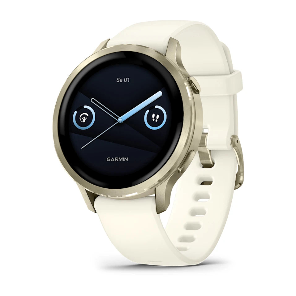 Garmin Venu® 4 - 41 mm Beige/Lunargold mit Schnellwechsel-Silikon-Armband 18 mm Bone - machsport