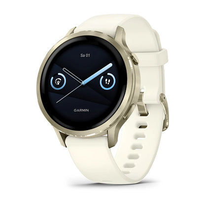 Garmin Venu® 4 - 41 mm Beige/Lunargold mit Schnellwechsel-Silikon-Armband 18 mm Bone - machsport