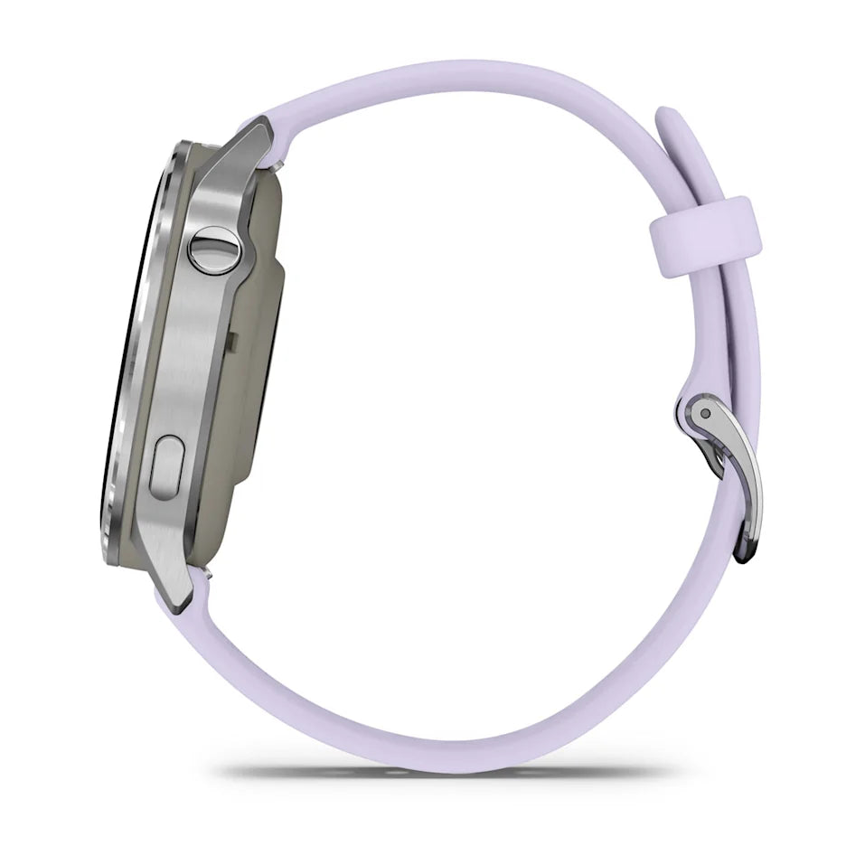 Garmin Venu® 4 - 41 mm Grau/Silber mit Schnellwechsel-Silikon-Armband 18 mm Lavendelblau - machsport – Bild 