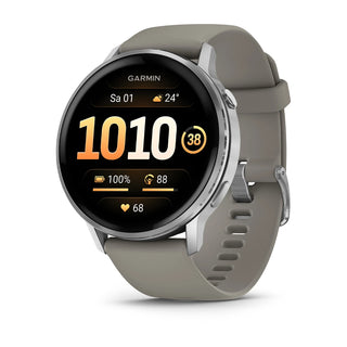 Garmin Venu® 4 - 45 mm Schwarz/Silber mit Schnellwechsel-Silikon-Armband 22 mm Grau - machsport