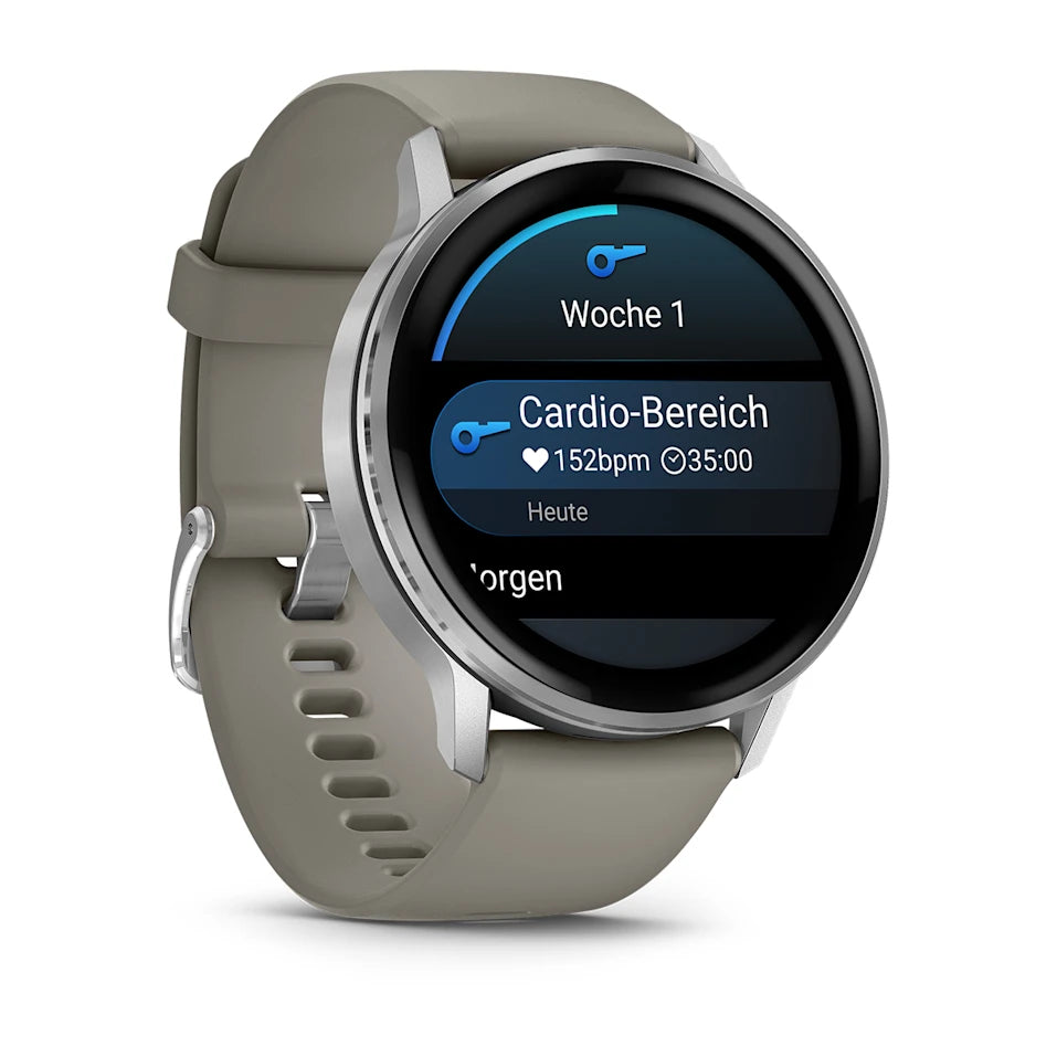 Garmin Venu® 4 - 45 mm Schwarz/Silber mit Schnellwechsel-Silikon-Armband 22 mm Grau - machsport