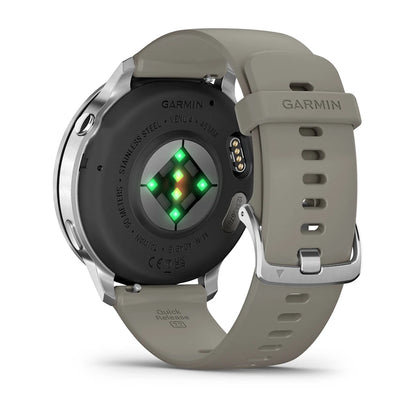 Garmin Venu® 4 - 45 mm Schwarz/Silber mit Schnellwechsel-Silikon-Armband 22 mm Grau - machsport