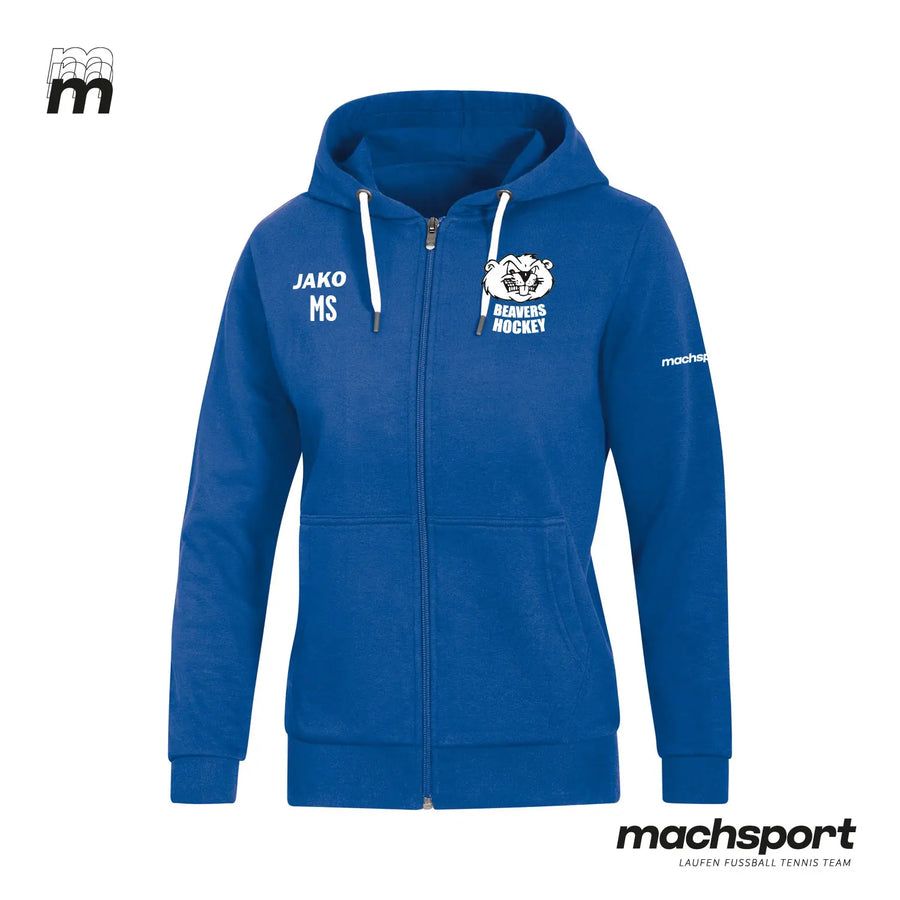 Damen-Hoodie von Jako Beavers Hockey Basic, Teamsport Kapuzenjacke mit Logo und Reißverschluss, bequem und sportlich.