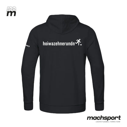 Jako Hoiwa Zehne Rund'n Basic Teamsport Hoodie, Rückansicht, bequemes schwarzes Kapuzenpullover mit Logo-Design