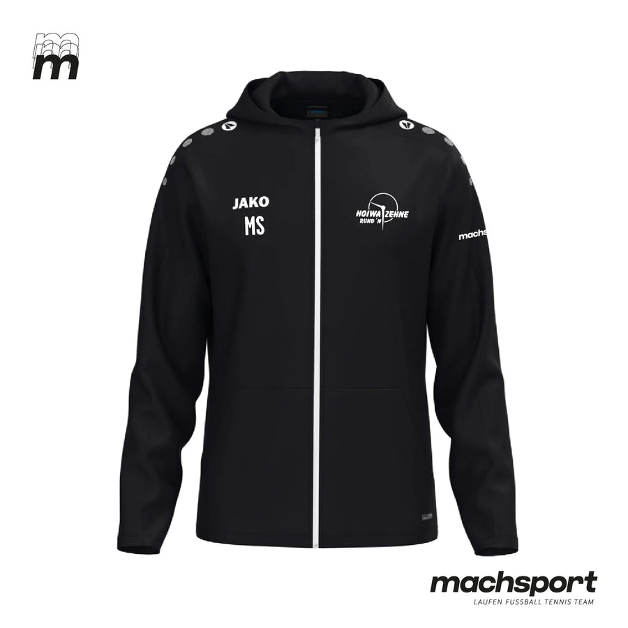 Jako Hoiwa Zehne Rund'n Trainingsjacke mit Kapuze, Teamsport, schwarze Jacke mit Logo und bequemer Passform, sportlich und funktional