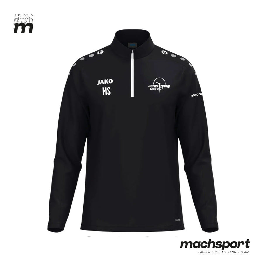 Jako Hoiwa Zehne Rund'n Ziptop Teamsport, schwarzes Sportshirt mit Reißverschluss und Logo-Details, bequem und funktional.