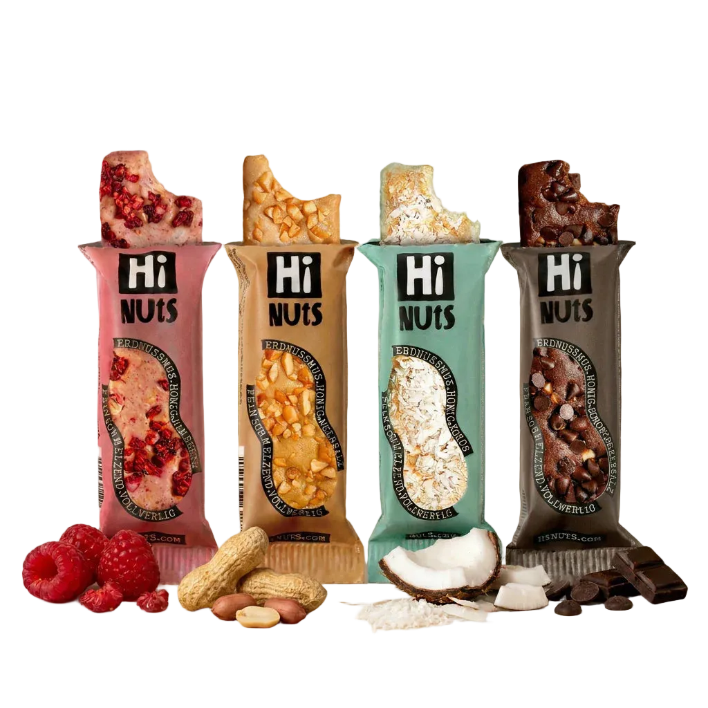 HiNUtS Lieblingsbox MIX (4x3 Riegel), Energieriegel mit Erdnuss, Himbeere, Kokos und Schoko – Bild 