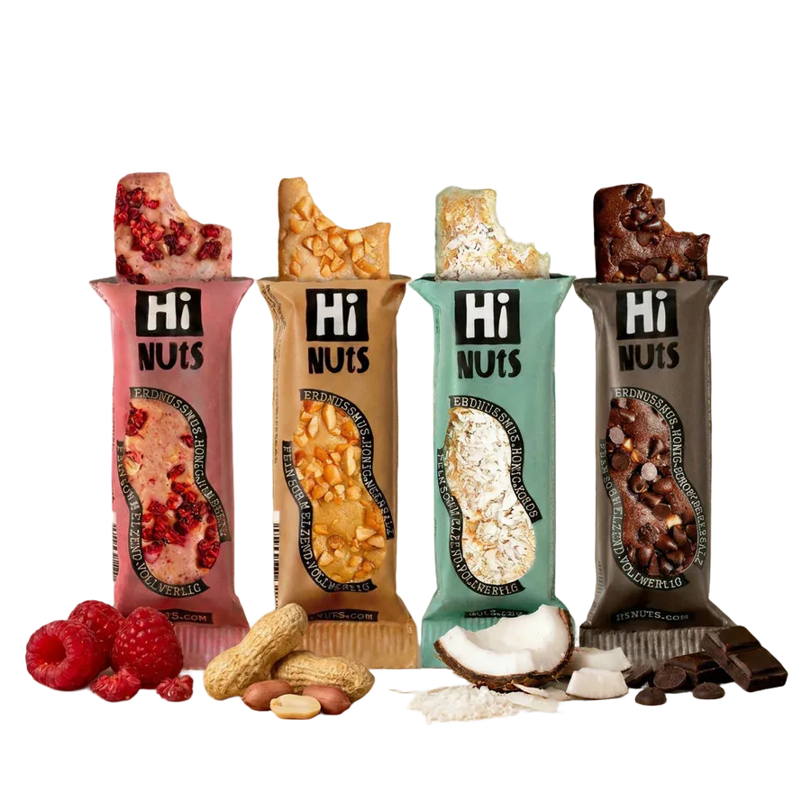 HiNUtS Lieblingsbox MIX (4x3 Riegel), Energieriegel mit Erdnuss, Himbeere, Kokos und Schoko
