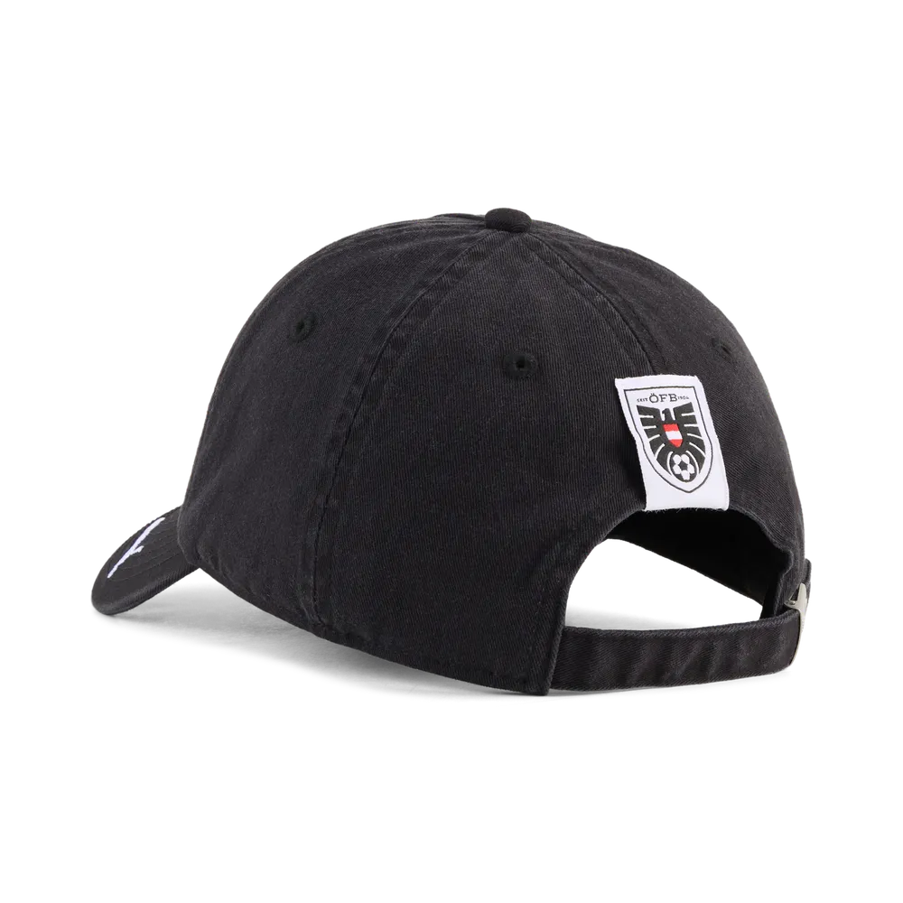 Rückansicht der schwarzen Puma ÖFB Culture Cap, Caps & Schirmkappen mit Vereinslogo auf der Rückseite, bequemes Sportscap. – Bild 