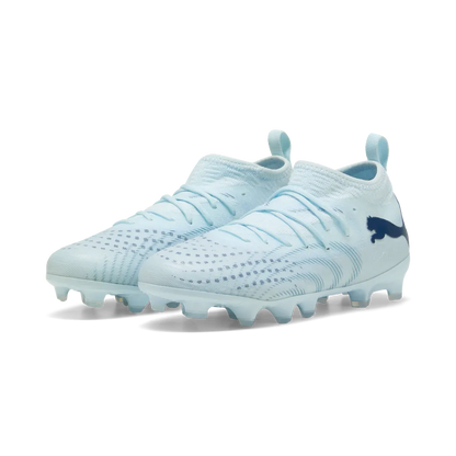 Puma Kinderfußballschuhe Future 9 Match FG/AG mit schwarzem Obermaterial und Schnürung, geeignet für Rasen- und Kunstrasen.