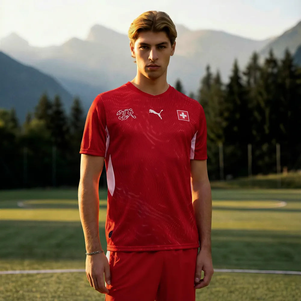 Schweiz Herrenfußballshirt SVF Home, Heimtrikot mit dryCELL und Pass-Design für Spiel und Fanmomente - machsport