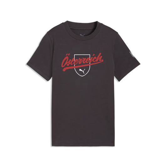 ÖFB Kinderfußballshirt Ftbl Culture Tee, Freizeitshirt für Kinder mit Baumwollmix und Team Branding, schwarz – grau / 116