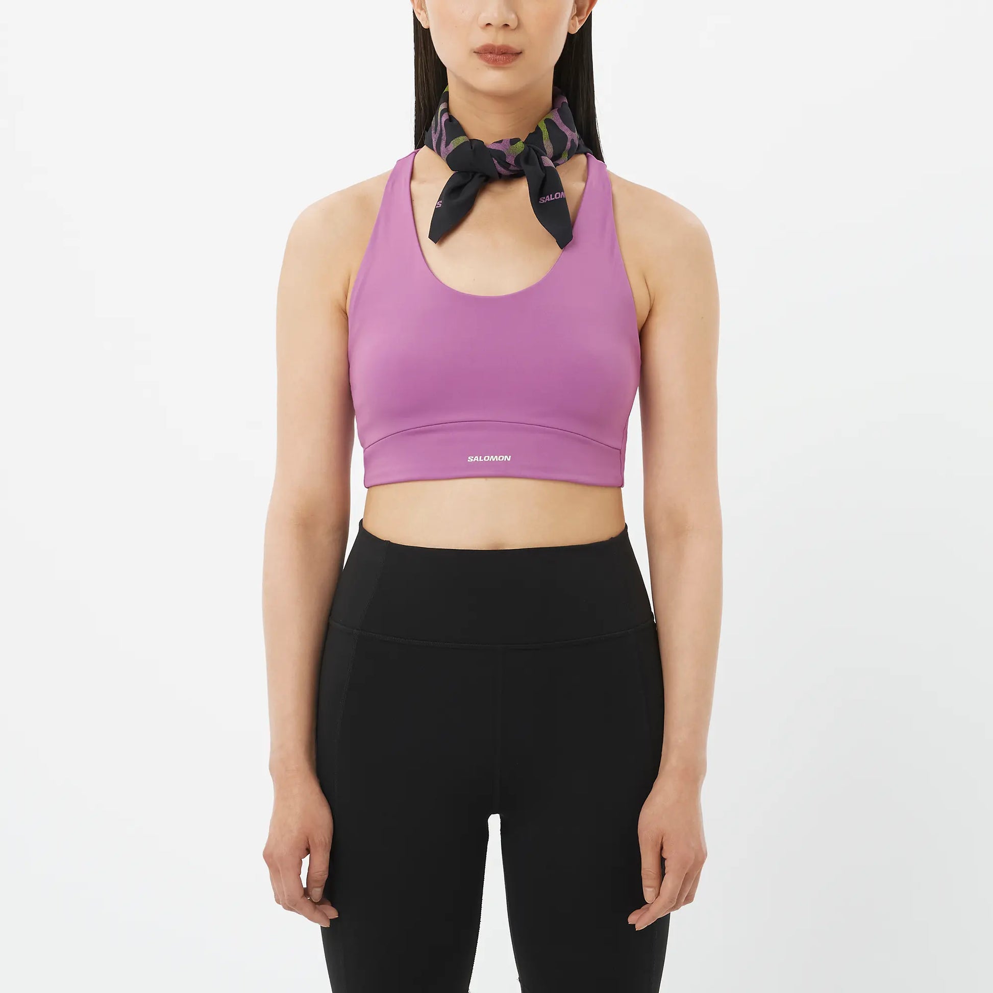 Salomon Sport-BH Shakeout Core Bra, Medium Support Running Sport-BH mit 4-Wege-Stretch für Training, iris orchid - machsport – Bild 