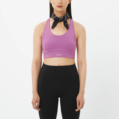 Salomon Sport-BH Shakeout Core Bra, Medium Support Running Sport-BH mit 4-Wege-Stretch für Training, iris orchid - machsport