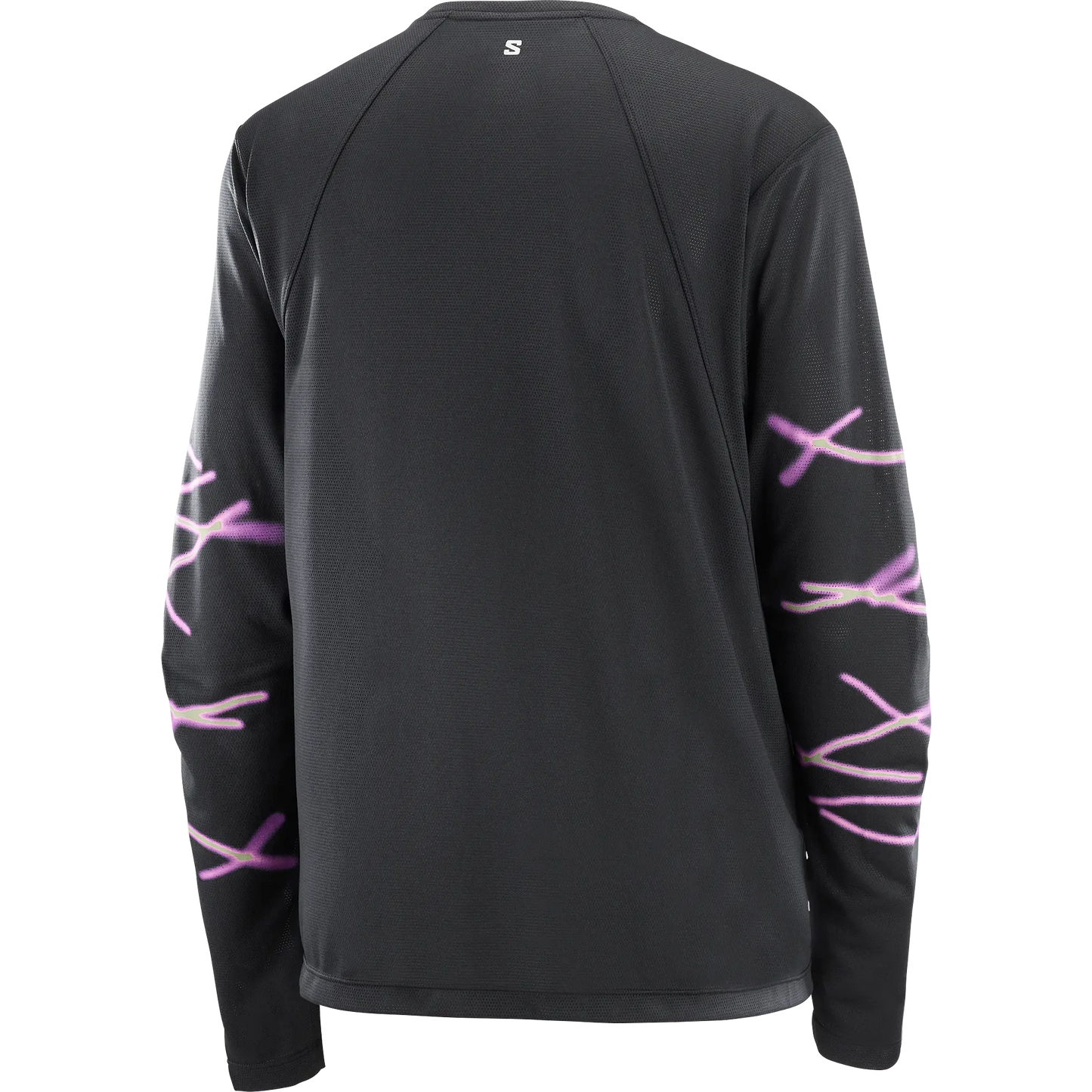 Salomon Damenlaufshirt Shakeout Core SS Tee GFX, leichtes Running Shirt mit atmungsaktivem Knit Flow Material und Grafikdesign, deep black - machsport