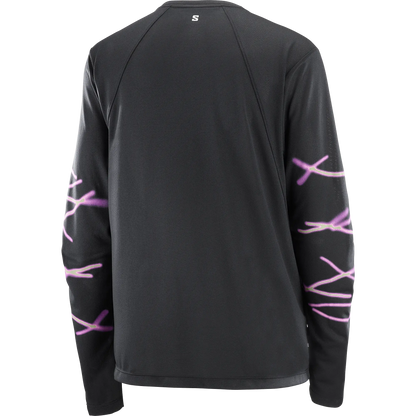 Salomon Damenlaufshirt Shakeout Core SS Tee GFX, leichtes Running Shirt mit atmungsaktivem Knit Flow Material und Grafikdesign, deep black - machsport