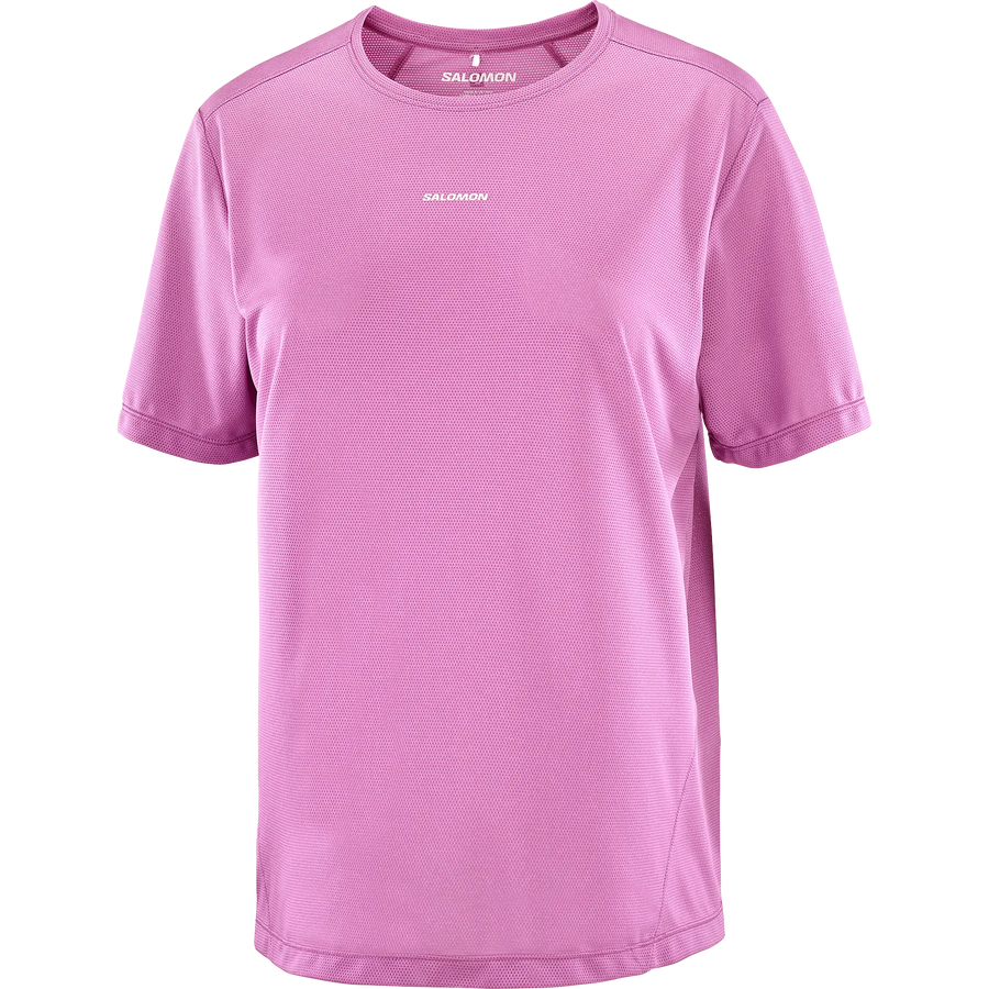 Salomon Damenlaufshirt Shakeout Core SS Tee, leichtes Running Shirt für Training und Alltag, iris orchid mit atmungsaktivem Knit Flow Material - machsport