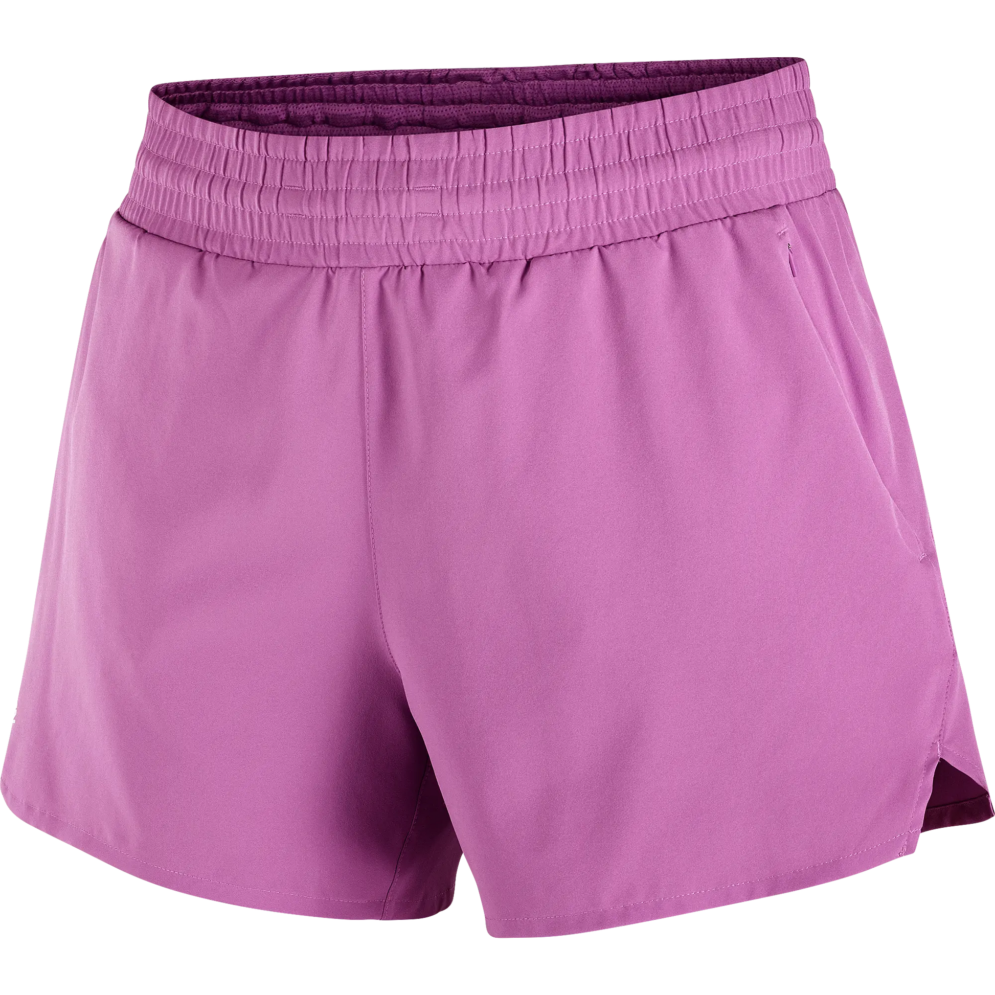 Salomon Damenlaufshort Shakeout Core 2in1 Shorts 4", 2in1 Laufshorts für Running mit Stretch-Innenhose und Reißverschlusstasche, iris orchid - machsport – Bild 