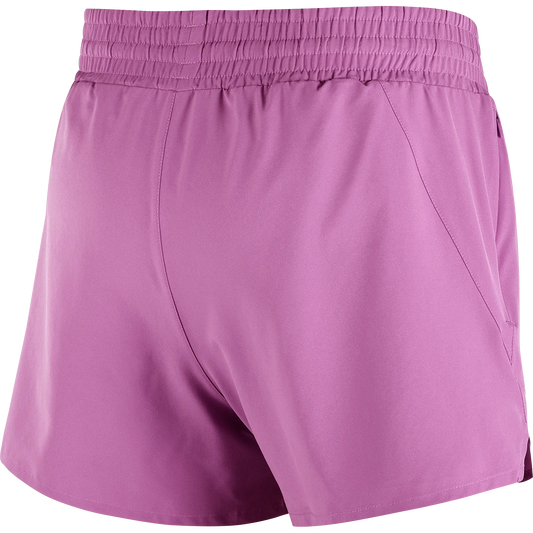 Salomon Damenlaufshort Shakeout Core 2in1 Shorts 4", 2in1 Laufshorts für Running mit Stretch-Innenhose und Reißverschlusstasche, iris orchid – Rückansicht – schwarz / 34