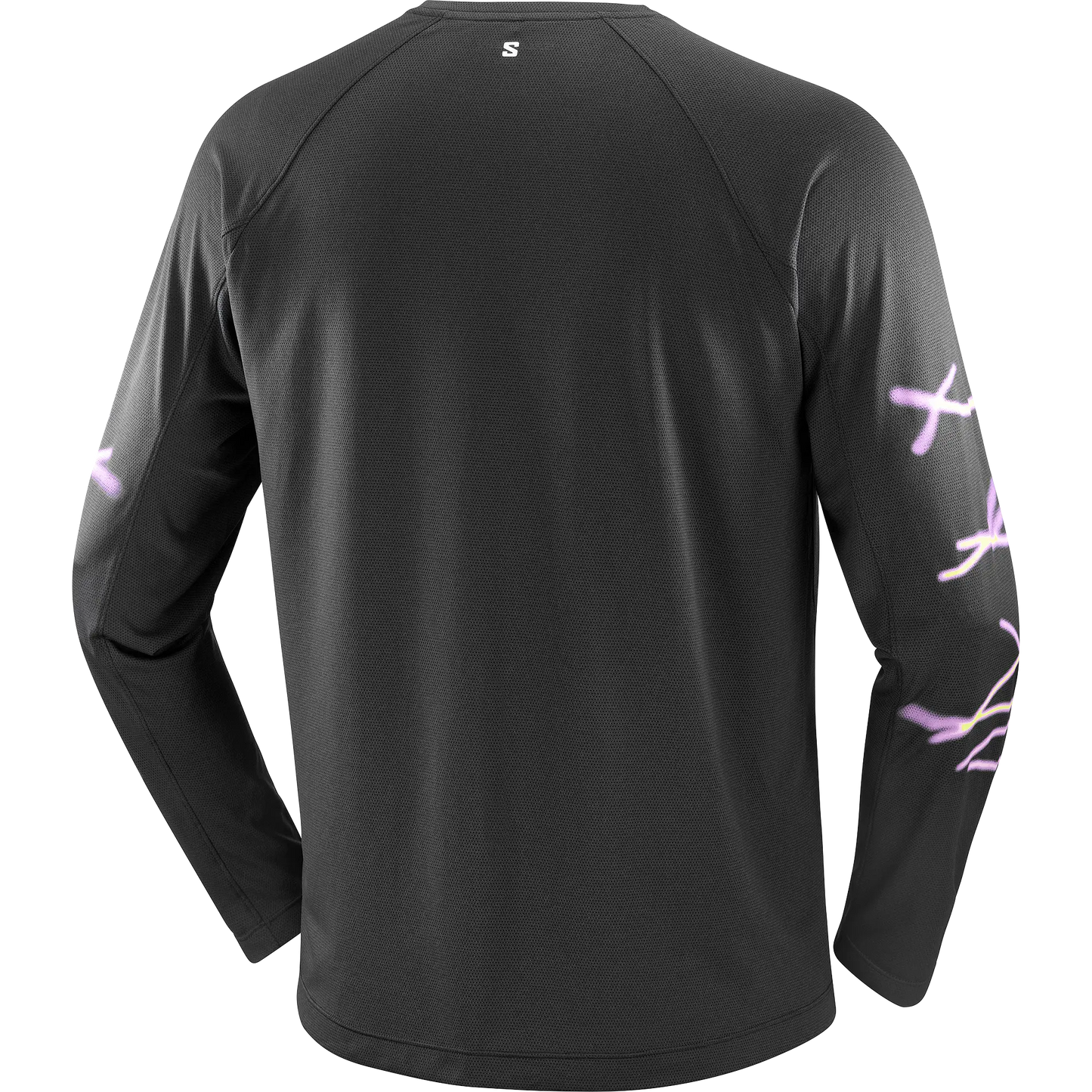 Salomon Herrenlaufshirt Shakeout Core SS Tee GFX, langarm Running Shirt mit atmungsaktivem Knit Flow Material und Grafikdesign, deep black - machsport