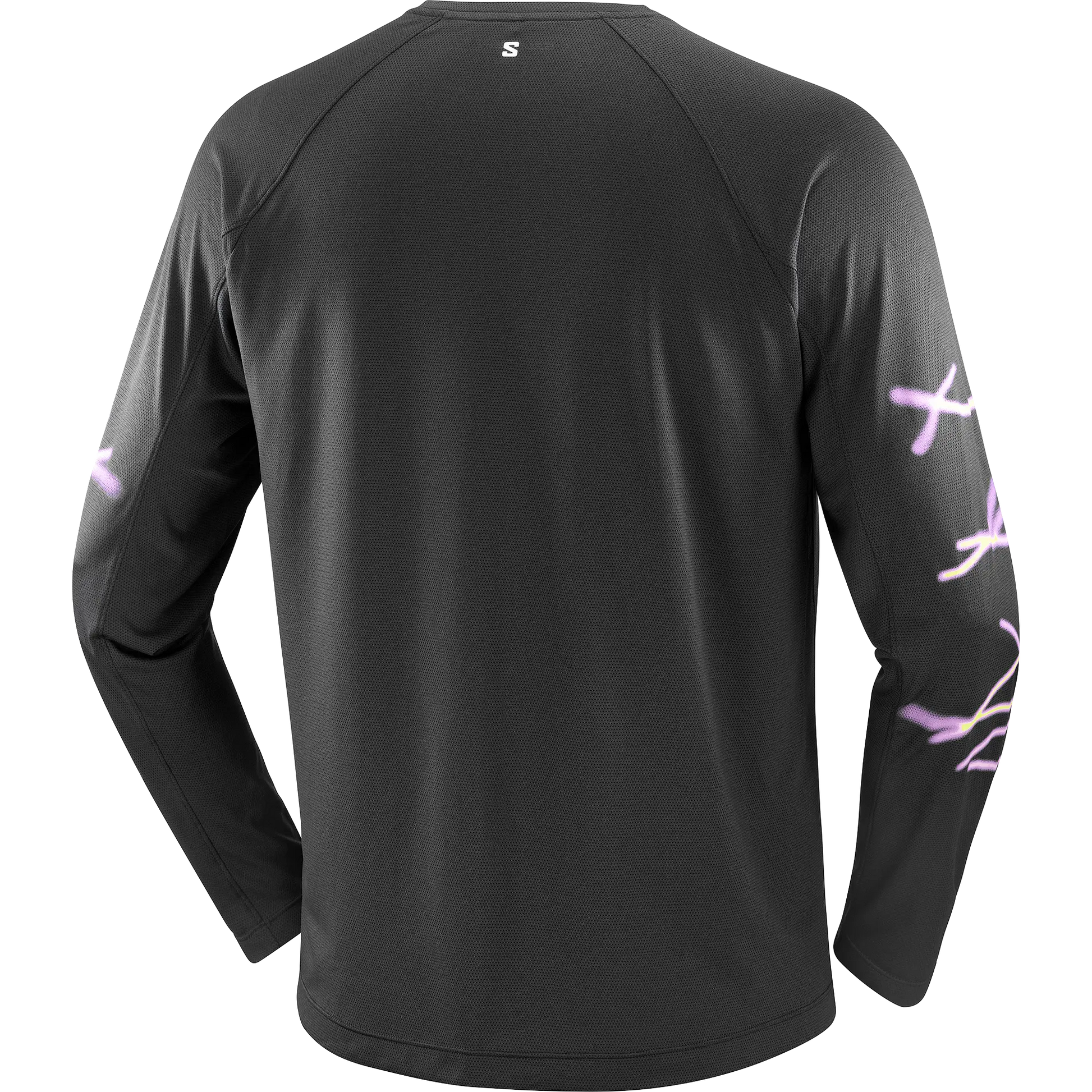 Salomon Herrenlaufshirt Shakeout Core SS Tee GFX, langarm Running Shirt mit atmungsaktivem Knit Flow Material und Grafikdesign, deep black - machsport – Bild 
