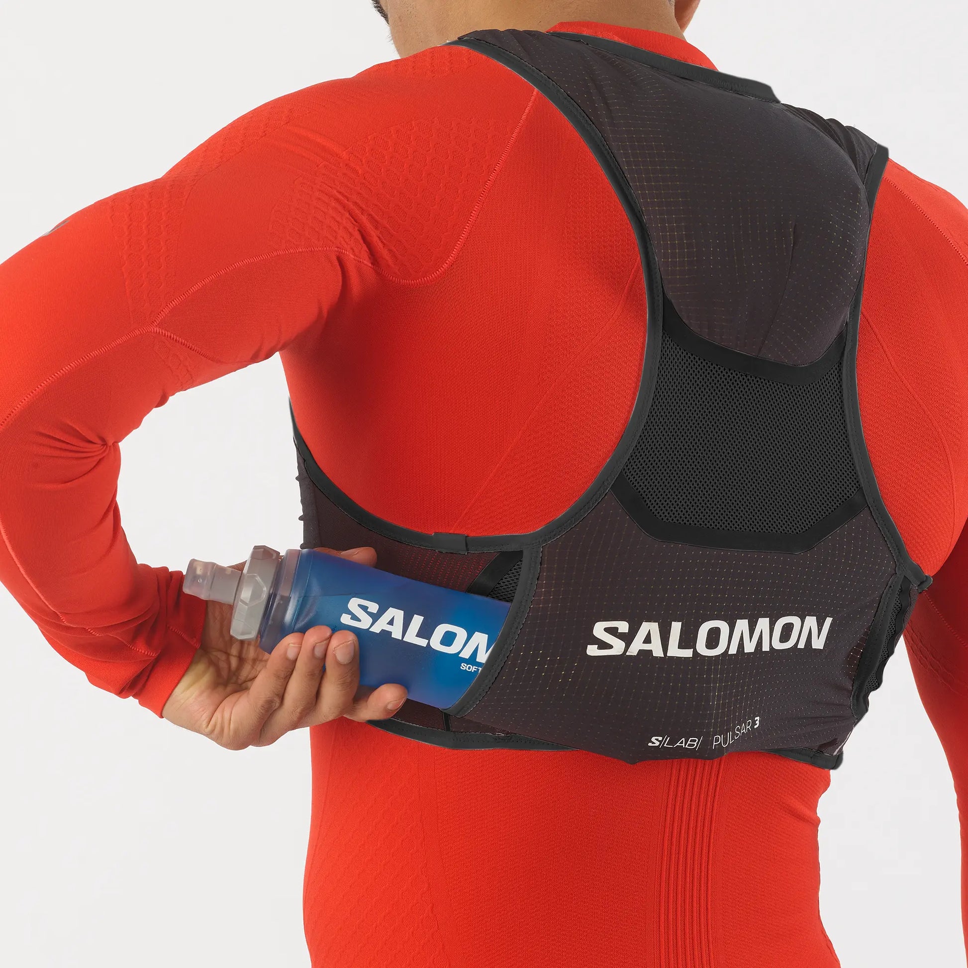 Salomon Laufweste mit Flasks S Lab Pulsar 3 Set, ultraleichte Trailrunning Weste mit 3L Volumen und integrierten Softflasks - machsport – Bild 