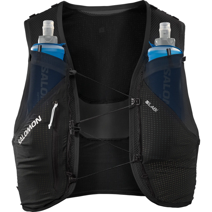 Salomon Laufweste mit Flasks S Lab Pulsar 3 Set, ultraleichte Trailrunning Weste mit 3L Volumen und integrierten Softflasks