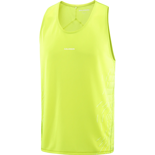 Salomon Herrenlaufshirt Sense Aero Singlet, leichtes Running Singlet für schnelle Läufe und hohe Atmungsaktivität, butterfly – neongrün / S